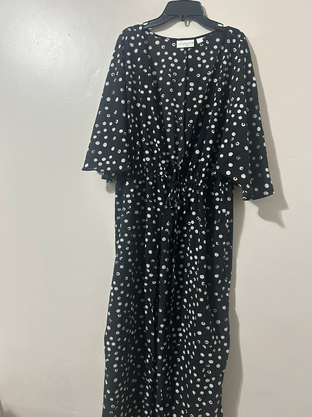 belle beach by kim gravel black polka dot maxi dress size M/L